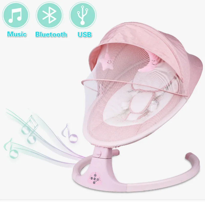 

Newborn Baby Bassinet Bed Cradle Baby Rocking Chair Electric Sleeping Swing Remote Control Bluetooth Music with Cushion 0-12M