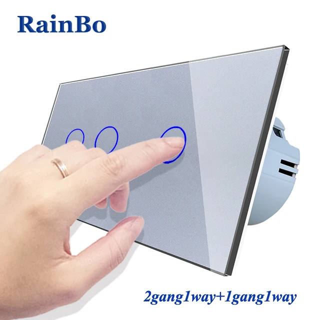 RainBo 2frame-сенсорный выключатель-экран кристалл-стеклянная панель-Переключатель ЕС настенный светильник-переключатель 2ганг-1way+ 1ганг-1way A292111CW/B - Цвет: Gray