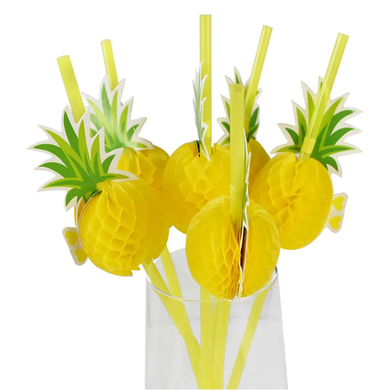 10pcs 3D Pineapple Plastic Drinking Straws Birthday Wedding Pool Party DecoF Pp
