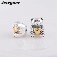 Подвеска в виде медведя с золотым сердцем, подвеска в виде серебряные бусины 925 пробы, браслет для самостоятельной сборки, хорошее ювелирное изделие,, MN0639