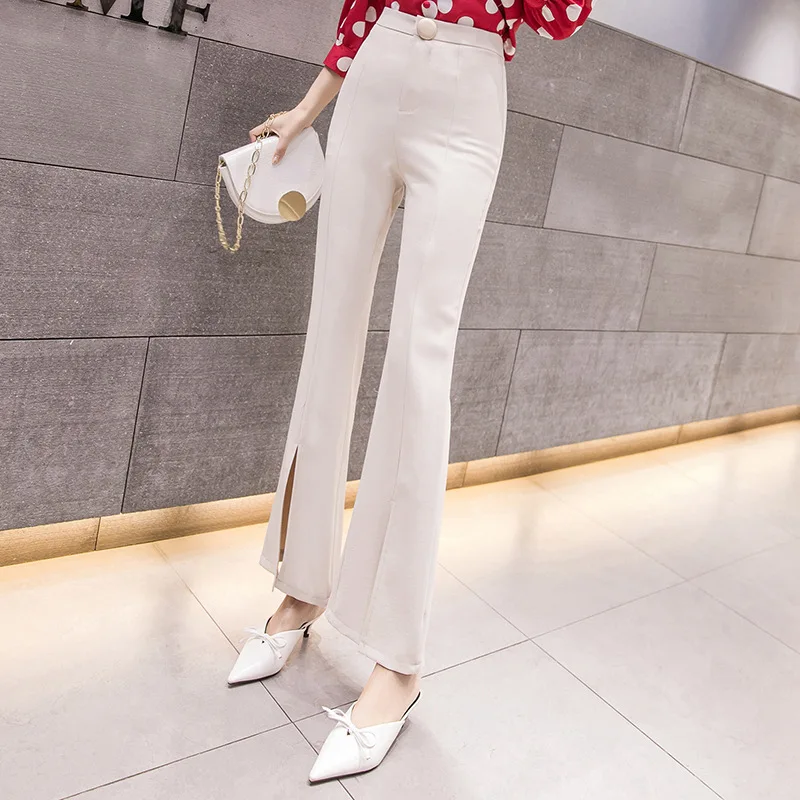 

2019 summer ladies slim fishtail flared pants front split nine pants