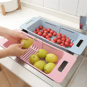 

New Kitchen Telescopic Drainer Rack Retractable Adjustment Sink Telescopic Washing Basket Washing Fruit Vegetable Basket