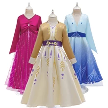 С изображением Анны и Эльзы 2 Новое платье принцессы для девочек детская одежда на Рождество и Хеллоуин; Карнавальная одежда Детские зимние штаны с изображением принцессы Эльзы детское платье Vestidos для девочек, партиями по 4 6 8 10 лет