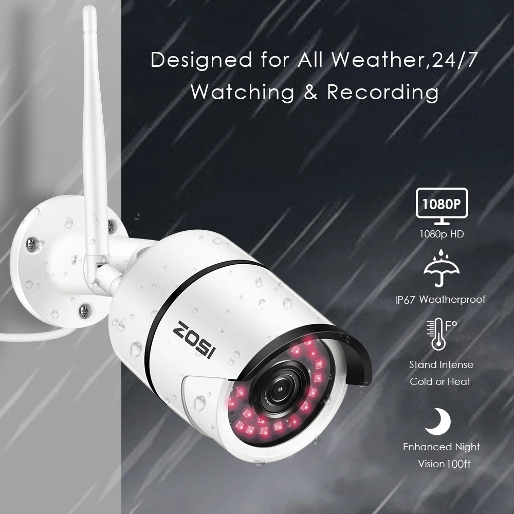 IP камера ZOSI беспроводная водонепроницаемая с поддержкой Wi Fi 1080p 2 МП|Камеры