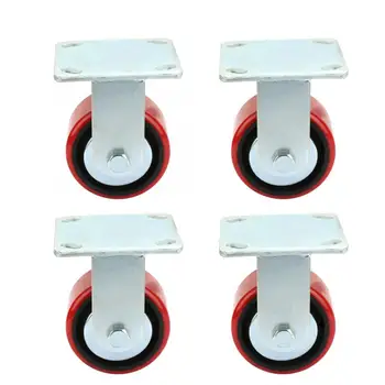 

4 Pcs Heavy Duty 2 Brake Caster 2 Rigid Type Red PU Caster 300Kg Single Load