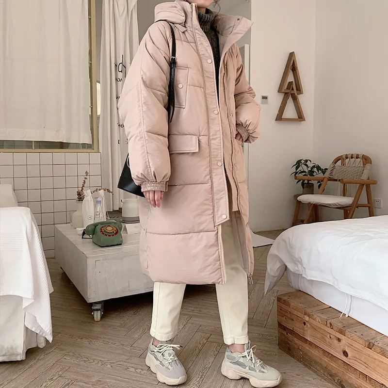 Зимняя женская куртка средней длины длиной до колена, женская Свободная куртка, хлопковая одежда, анти-сезонная негабаритная модная одежда
