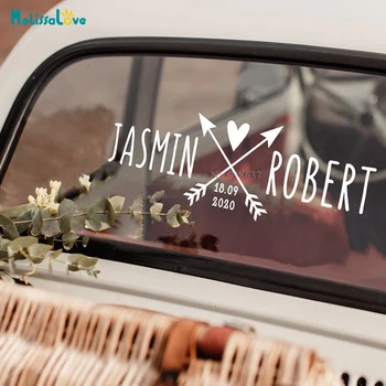 

Crossed Arrows wedding car sticker Custom Name Date Wedding Party Sign Welcome Vinyl Stickers BA354
