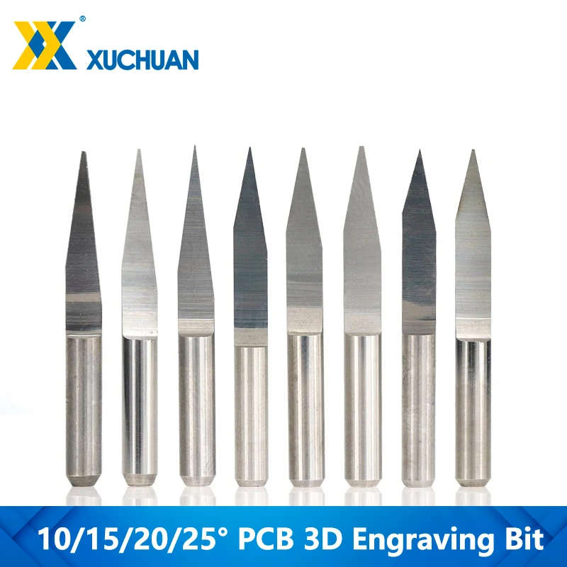 Broca de grabado 3D PCB, 10/15/20/25 grados, puntas de tallado en forma de V con punta de 0,1-0,7mm, cortador de fresado PCB de carburo de tungsteno, 10 Uds.