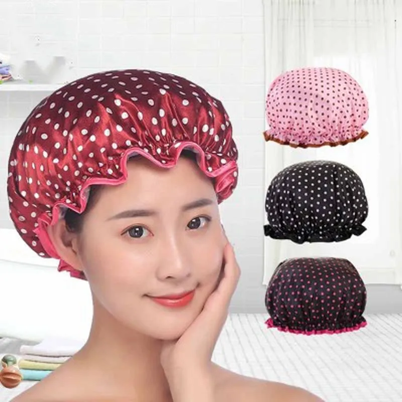 1pcs Thick Women Shower Caps Colorful Double Layer Bath Shower Hair Cover Adults Waterproof