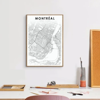 

Black White Montreal Map Print Canvas Poster Wall Art Painting Quebec Canada Map Art Print Nordic Decorative Picture Wall Decor