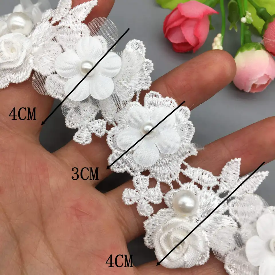 Nastro Di Pizzo Vintage Con Perline E Rose Ricamate – Lunghezza 0,9m X Larghezza 5cm – Per Abiti Da Sposa E Fai Da Te - 2