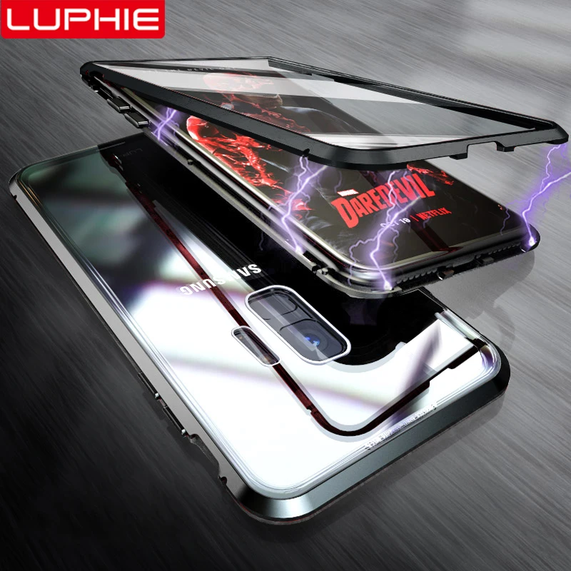 LUPHIE 360 Full Magnetic Case For Samsung Galaxy S9 S8 Plus Note 9 Front Back Glass 8 Magnet Cases Cover |