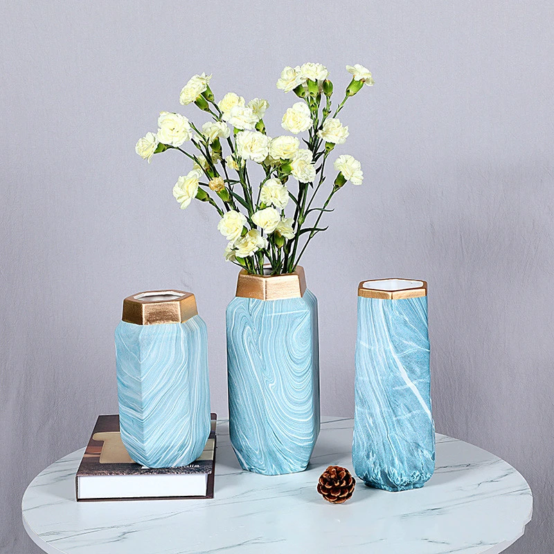Christmas Creative Decoration Containers Housewarming Flower Pot Tabletop Home Office Decoration Nordic Marble Pattern Ceramic Flower Vase Birthday Gift 