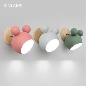 Nordic Wooden Wall Lamps Cute Cartoon Styling Coloful Wall Sconces Kitchen Restaurant Macaroon Decorative Bedside Lamp E27
