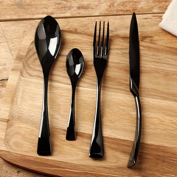 

Black Gold Cutlery Set Luxury Stainless Steel Steak Knife Japan Kitchen Eco Friendly Tableware Cuberteria Dinnerware Sets AC50CS