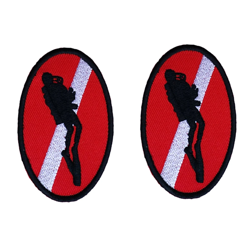 2pcs Scuba Diving Diver Flag Patch Backpack Badge Iron On Patches