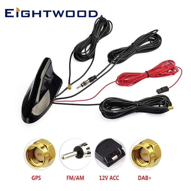 $89.99 Eighetwood Active Car GPS DAB+ FM Radio Combined Antenna Roof Shark Fin Amplified Aerial Dual SMA Male Din Connector 5m Cable