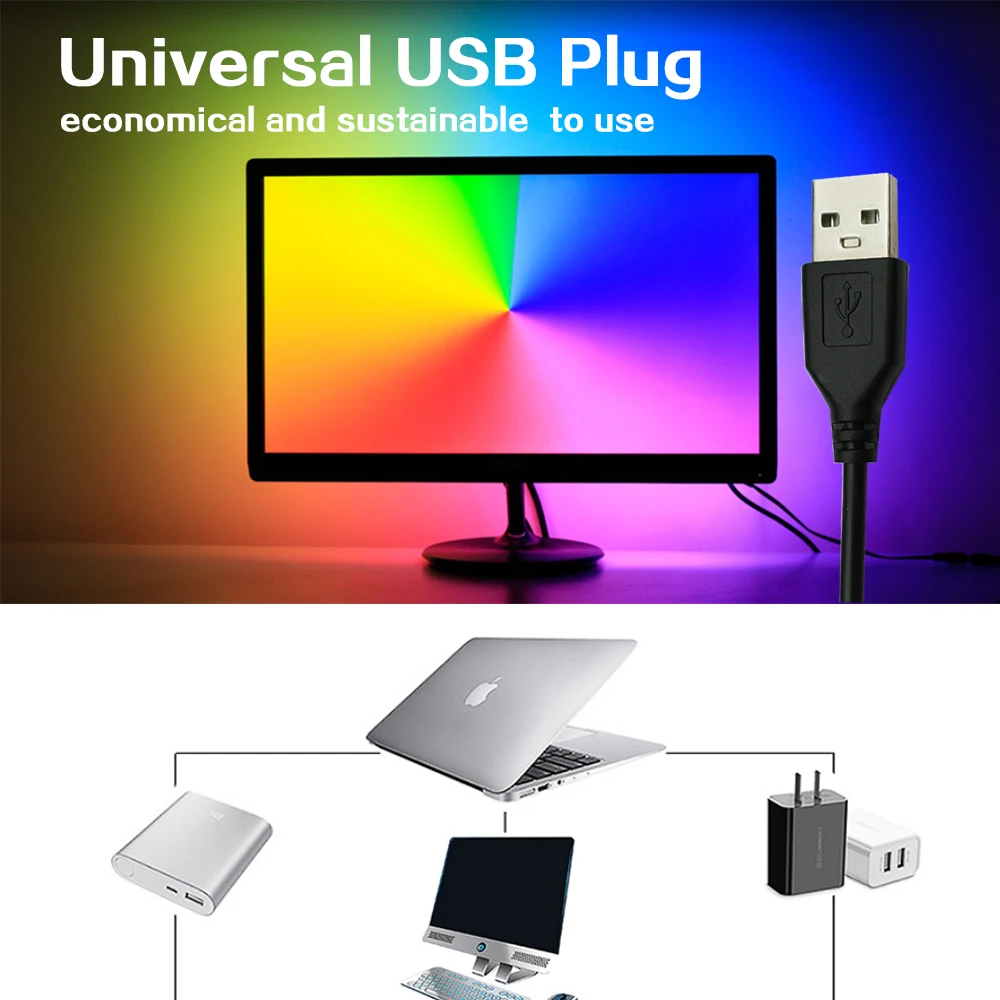 Цветная (RGB) Светодиодный светильник полосы 5V USB лампа 1 м 2 3 4 5 Гибкие светодиодные