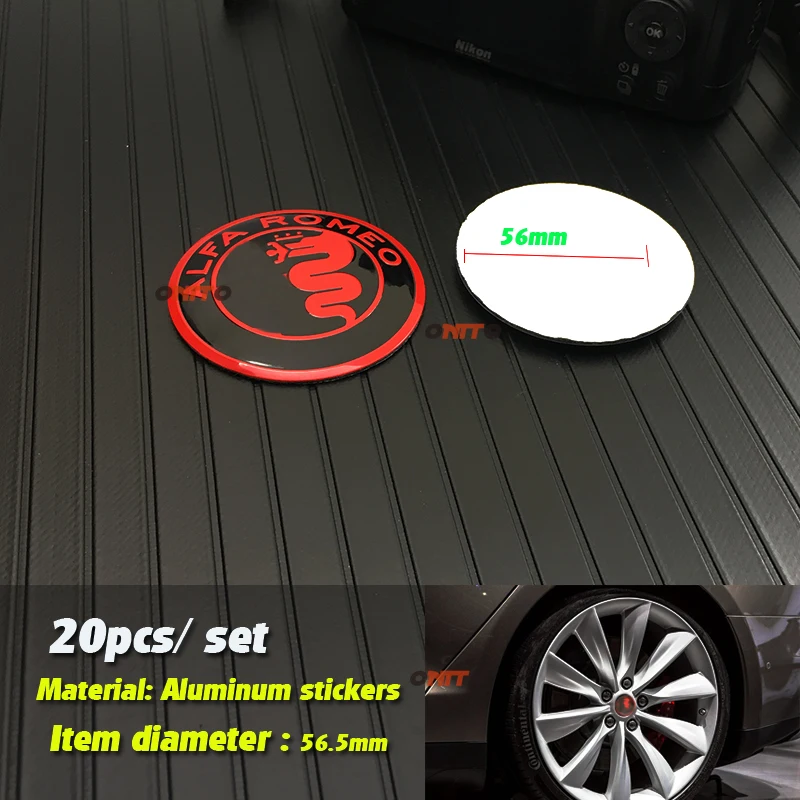 

20pcs/lot 56.5MM Auto accessories decals 56mm Alfa Romeo Wheel Badge emblem stickers for alfa Mito 147 156 159 166 Giulietta GT