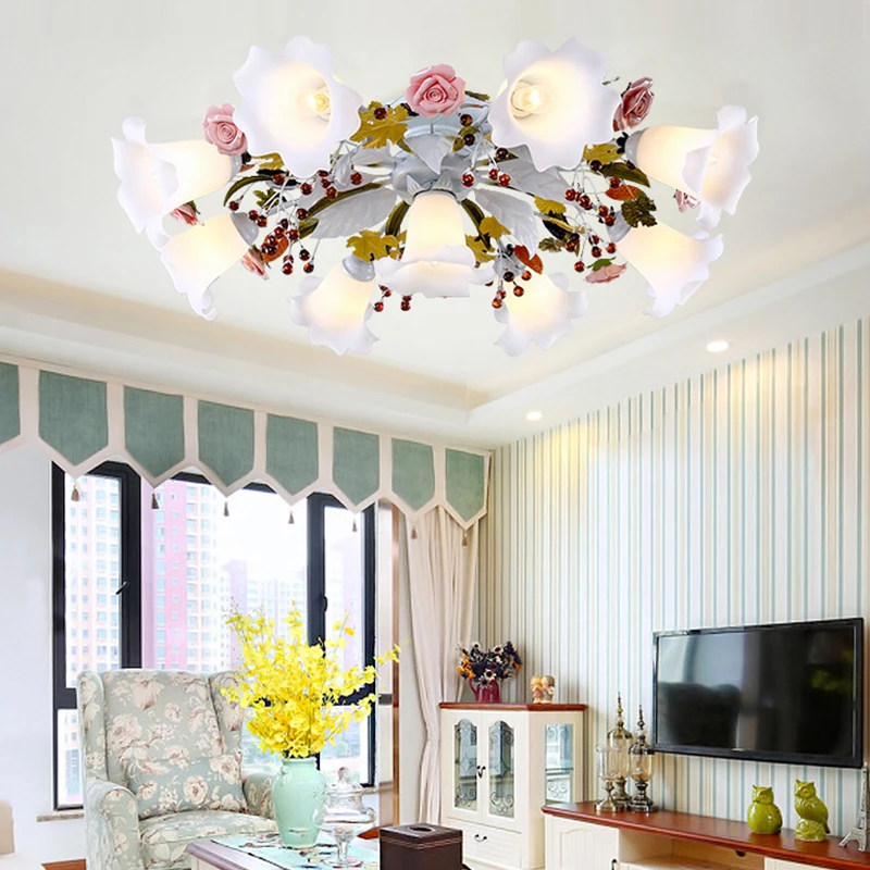 

Modern Ceiling Lights Dining Room Flower And Grass Lamp Handicraft Iron Art Living Room Lamp Wedding Room Bedroom Ceiling Lamp