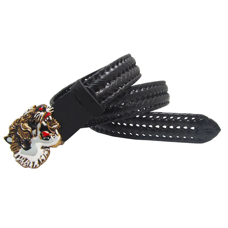 

AliExpress Men Leather Braided Belt-Style Business Hollow out lao hu kou Leather Belt Men's Foreign Trade Pant Belt