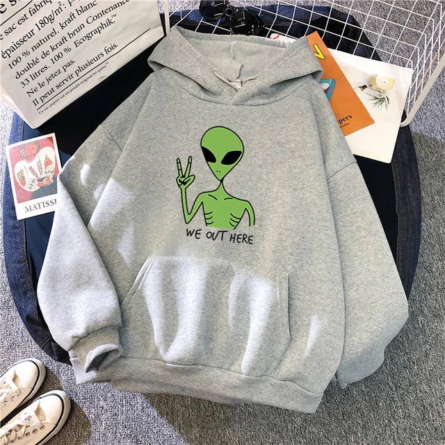 New Green Alien Sweatshirts Girls Winter Fashion Funny Tops Moletom Cute Cartoon Streetwear Women Hoodie Pullover Loose 2