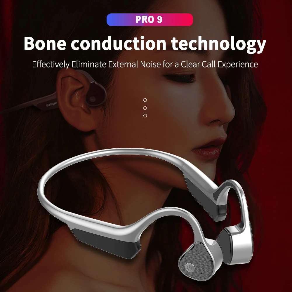Pro9 Bone Conduction Headphones Bluetooth Wireless Sports Earphone Stereo IPX7 Waterproof Headset Hands-free with microphone