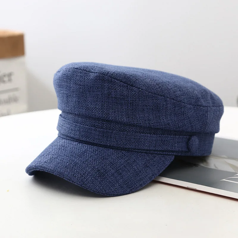

Autumn winter Women hat Cotton and linen octagonal cap female flat top navy cap British retro cap Korean casual student berets