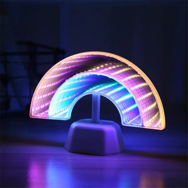 Rainbow Infinity Mirror Tunnel Light Double-sided Illuminated Room Decoration Night Home LED Table Lamp Kids Baby Toy Gift | Лампы и