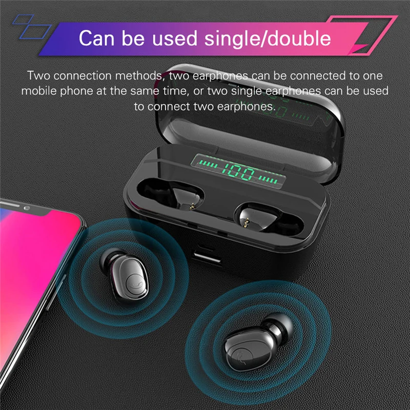 New Bluetooth Earphone 8D Stereo Wireless Earbuds Mini Wireless Earphone Headset with 2200mAh Power Bank Earphone Headphone