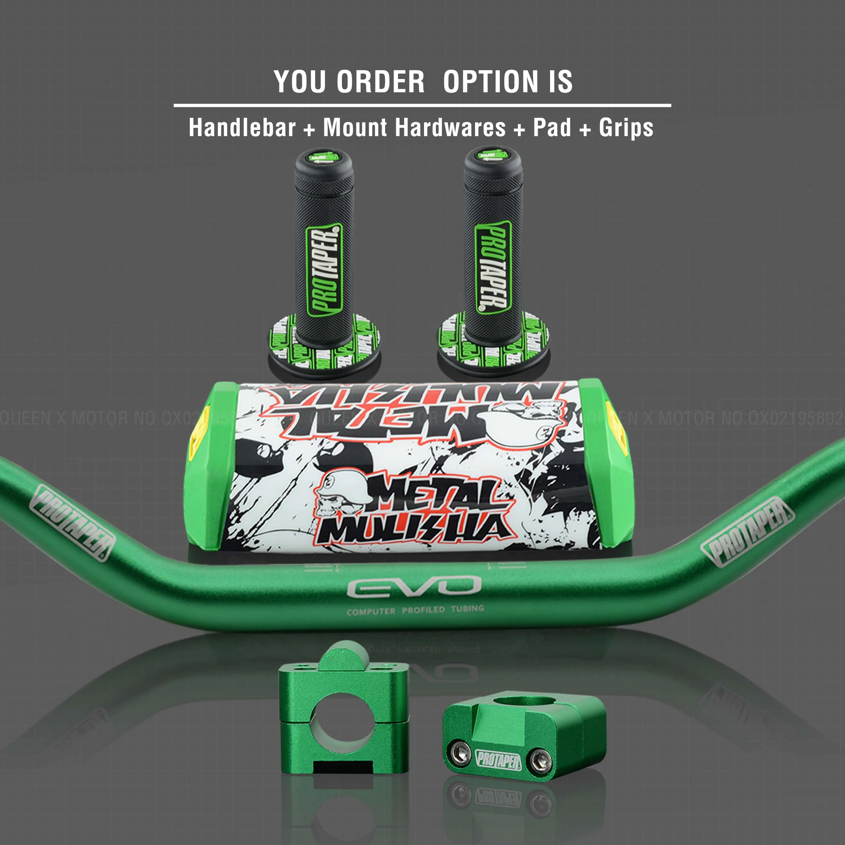 Руль для Pro Taper Pack Bar 1-1/" 6 дней Fatbar Колодки Ручки Pit Pro Racing Dirt Pit Bike мотоцикл с адаптер cnc - Цвет: Green Full Kit
