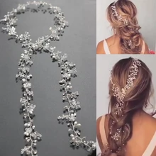 Свадебные стразы, жемчужные волосы, лоза, Длинная свадебная повязка, аксессуары для волос для невесты и подружки невесты(100 см/39,3 дюйма
