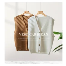 

Shuchan 100% Wool Knit Sweater Vest Cardigan Autumn Winter New 2021 Single Breasted England Style Sleeveless A-straight