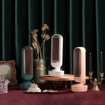 

Retro Desktop Tower Fan Bladeless Fan Cooling Humidifier Air Cooler Ultrasonic Silent Strong USB Ventilator Fan for Home Office
