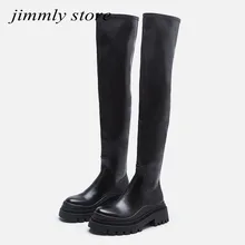 ZA Thick-soled Over-the-knee Leather High Boots Women's Sliding Elastic Winter Warm Socks Boots Women Botas De Mujer