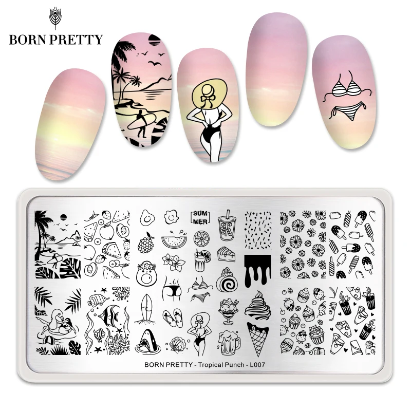 Пластины для стемпинга ногтей BORN PRETTY пляжные летние пластины с фруктовым узором