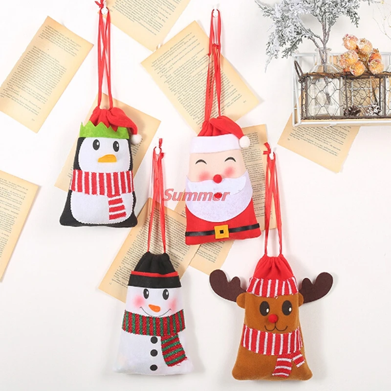 Christmas Kids Gift Candy Bags Santa Claus Snowman Elk Storage Bag Xmas Decor