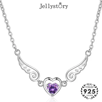 

Jellystory Trendy S925 Silver Jewelry Heart-shaped Amethyst Gemstones Pendants Necklace for Women Wedding Engagement Party Gifts