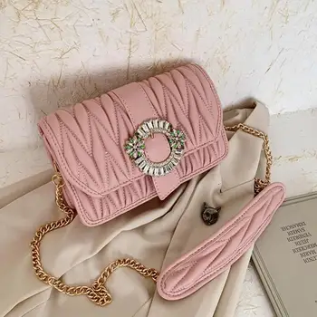 

Pleated Square Cossbody bag 2020 New High quality PU Leather Women's Designer Handbag Diamond Lock Chain Shoulder Messenger Bag