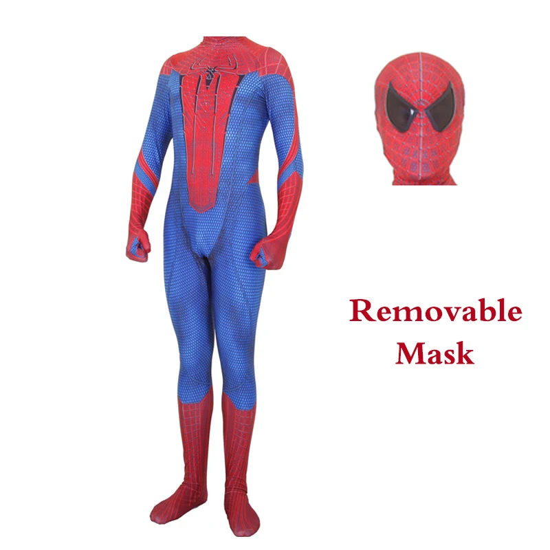 Потрясающий костюм Человека-паука для косплея с черными линзами костюм Спайдермен из лайкры костюм супергероев для Хэллоуина для мужчин и детей - Цвет: Removable Mask