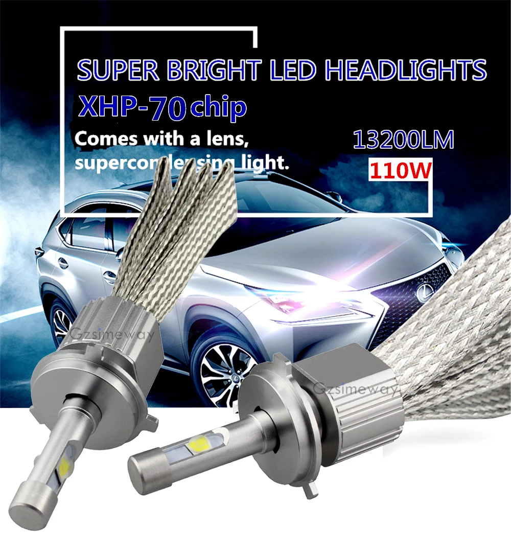 2 шт. Автомобильные светодиодные фары H7 LED XHP70 110 Вт 9005 лм P70 H4 H8 H11 9012 HB3 HB4 H13 D2H D2S D2R D4S