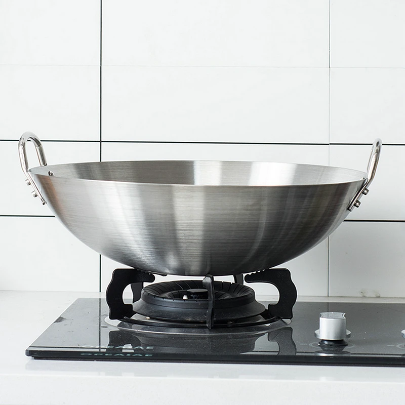 Нержавеющая сталь без покрытия Woks газовая плита традиционный горшок ручной работы с двойным ухом шеф-повара жарить ВОК