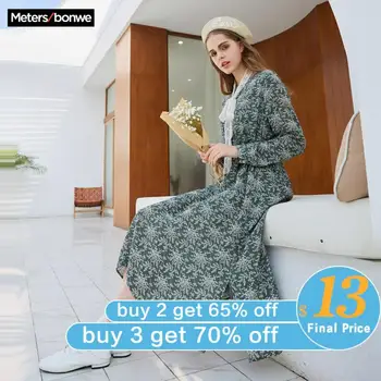 

Metersbonwe Women Dresses Spring Autumn O Neck Floral Print Prairie Chic Dress Ruffle Long Sleeve Straight dress 241291