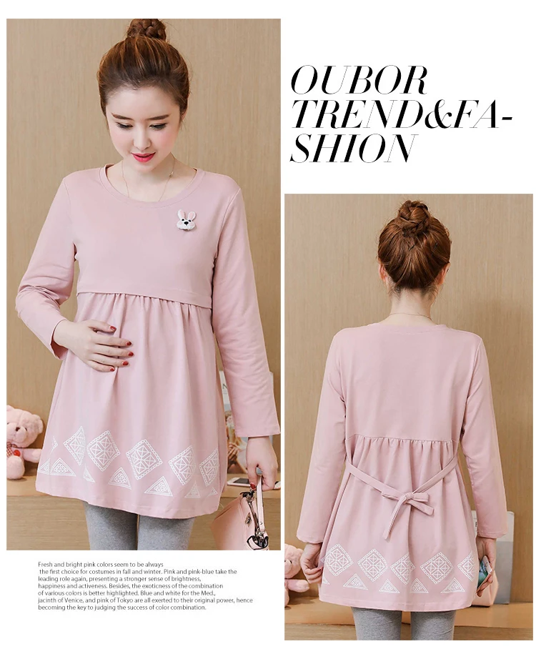 Maternity Dress Spring Autumn Pregnancy Clothes Fashion Printing Pregnant Tops Breast-feeding Dress Nursing T-shirt Long Sleeve
