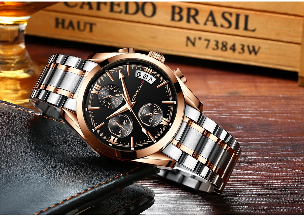 Топ CRRJU часы для мужчин модные бизнес роскошные мужские кварцевые часы водонепроницаемые спортивные мужские наручные часы Relogio Masculino