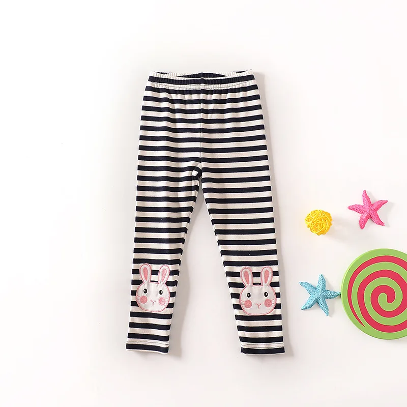 Весенние новые стильные леггинсы для девочек детские леггинсы в полоску с вышитым кроликом