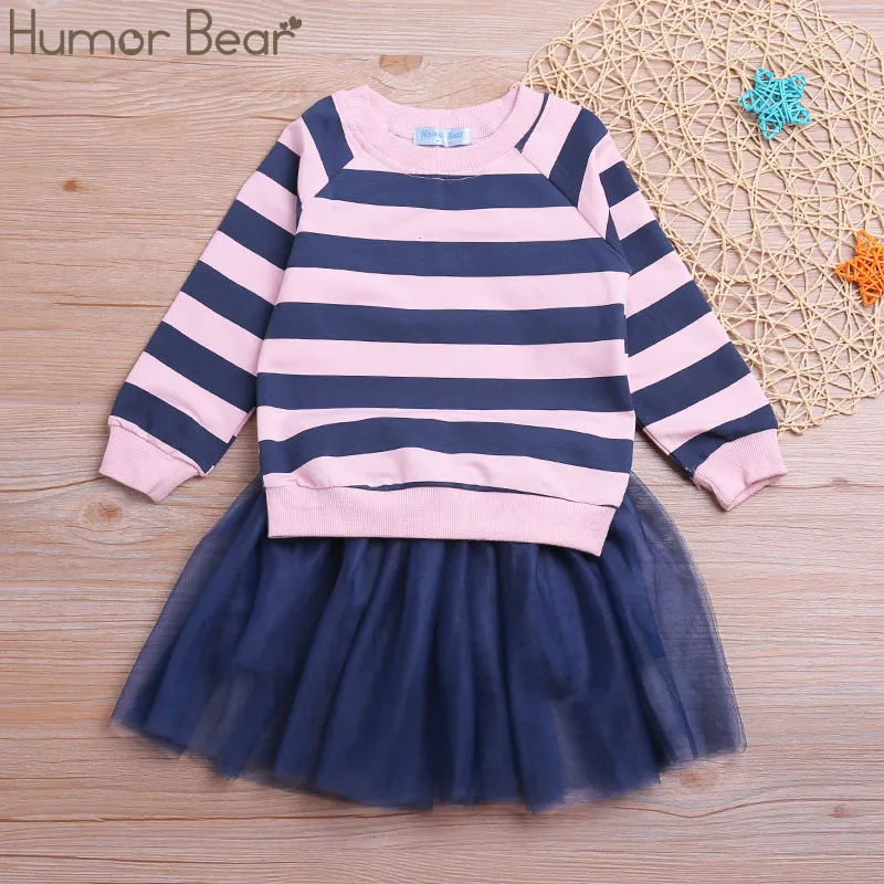 pink BL107I Humor Bear/осенняя одежда для маленьких девочек футболка с длинными рукавами+ юбка в клетку+ Бант, повседневные комплекты из 3 предметов комплекты одежды для девочек-школьников - Цвет: pink BL107I