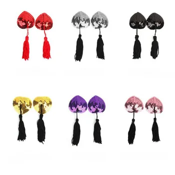 

1Pair Heart Shape Sequin Tassel Nipple Cover Women Sexy Pasties Stickers Self Adhesive Heart Shape Bra Nipple Cover