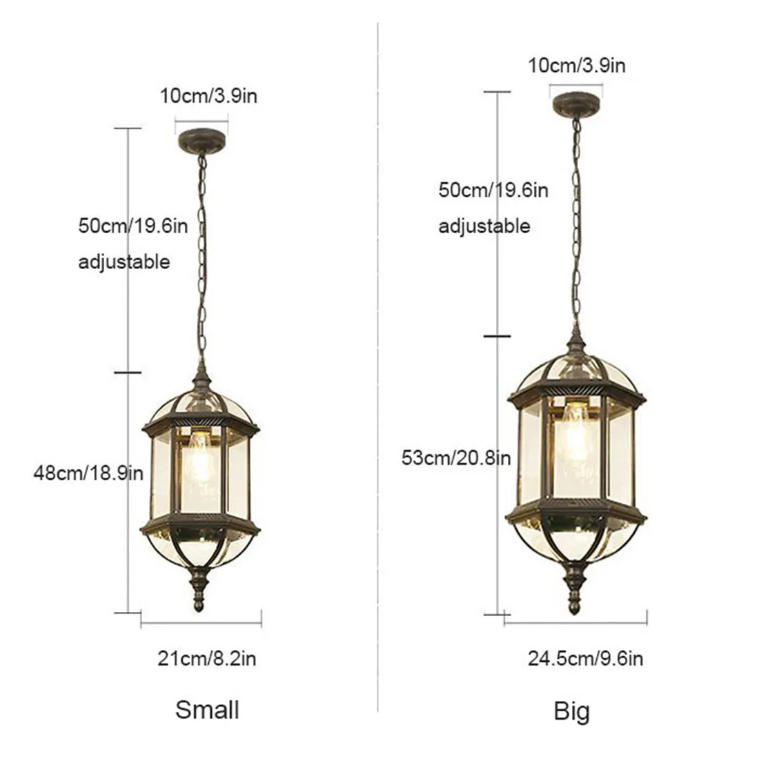 Black Rustic 10W E27 Outdoor Hanging Lantern Light with Clear Beveled Glass Semi Flush Mount Light Fixture for Porch,Entry