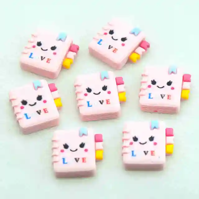 Resin Back to School Stationery Scrapbook Embellishments Miniatures|School Party Decoration Crafts|Back to School Gifts Pink Diary-10PCS